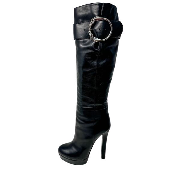 Gucci Josephine Black Horsehead Horsebit Knee High Tall Platform Boots size 38.5 - Picture 1 of 16